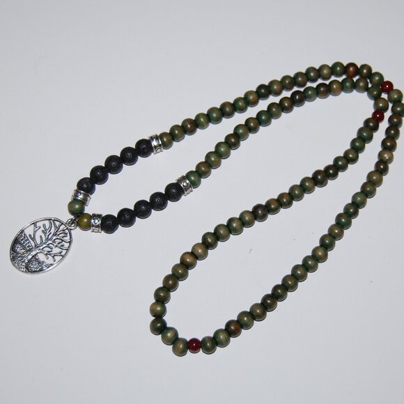 Wood Necklace,Tree of Life Necklace,Wooden Green Necklace,30 inches long - Picture 2 of 3